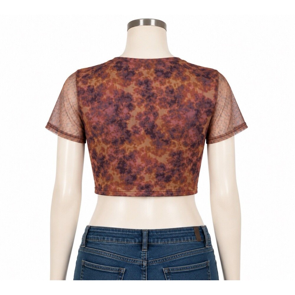 Grunge Mesh Tye Dye Crop Top Purple Lined Short Sleeve Women M (8-10) Y2K Style - Picture 2 of 8